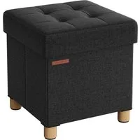 SONGMICS Sitzhocker mit Stauraum, 38 x 38 x 40 cm, für Wohnzimmer Schlafzimmer Schlafsaal, kleine klappbare, Aufbewahrungsbox, bis 300 kg belastbar, schwarz