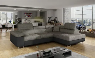 Ecksofa Schlafsofa SARRA Stoff Soft- Berlin Schwarz-Grau Ottomane Rechts