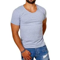 CARISMA T-Shirt Herren Uni Basic 4066 tief-breit geschnittener Ausschnitt vintage Look V-Ausschnitt unifarben kurzarm slim fit