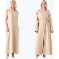 fashionshowcase Unterkleid Damen Set mit Kimono – elegant, lang, Modest Fashion & Layer Look (Kleid mit Kimono, 2-tlg., 2-teiliges Set) Luftiger Tragekomfort, hochwertiger Look