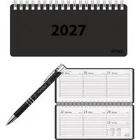 Stylex Schreibwaren Buchkalender Spiral-Taschenkalender 2027 / ca. 8 x 18 cm / Farbe: schwarz + Glücksk