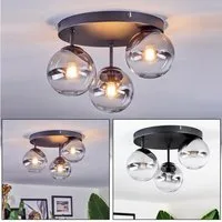 hofstein Deckenleuchte Deckenlampe aus Metall/Glas in Schwarz/Rauchfarben/Klar, ohne Leuchtmittel, Deckenleuchte im Retro/Vintage-Design (Schirme Ø 12 cm), 3 x G9