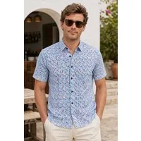 Haupt Kurzarmhemd Modern Fit Kurzarm Baumwoll-Herrenhemd mit Allover Kreis Print Sommer
