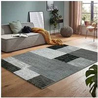 Vimoda Teppich Wohnzimmer Klassisch Karo- kariert Design, Rechteckig, Höhe: 5 mm, Läufer Kachel Optik in Türkis Grau Gelb & Lila Teppich Schlafzimmer
