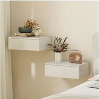 HOMCOM Nachttisch hängend, mit Schublade, modern, Hochglanz-Nachtkommode (schwebender Nachtschrank, 2-St., Nachtkästchen Wandmontage), für Schlafzimmer Wohnzimmer, 40 x 30 x 14 cm, Weiß