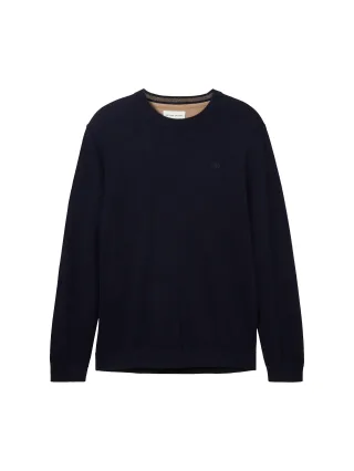 Tom Tailor - Strickpullover aus Baumwolle knitted navy melange - Gr. - L
