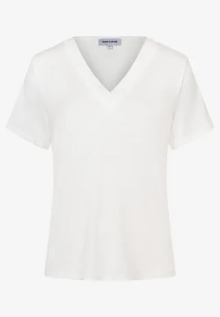 MORE & MORE - feminines Shirt mit V-Ausschnitt weiß - Gr. - 36