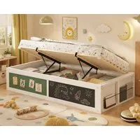 Flieks Kinderbett, Hydraulisches Holzbett Einzelbett 90x200cm mit Kreidetafel & Filztafel