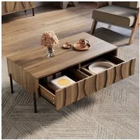 STILVORA Wohnzimmer-Set mit Schubladen,Beistelltisch Esstisch mit Eisenbeine&Spanplatten, (Packung, 1-St., mit 4 schlanken Eisenbeinen), Einzigartige Holzmaserung, Schubladen mit wellenförmiger Linie
