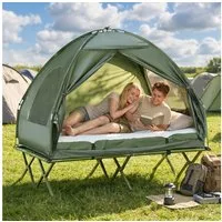 Outsunny Faltzelt Campingzelt-Set mit Feldbett, Personen: 2 (Kuppelzelt, 1 tlg., Campingbett), für Garten, Balkon, Grün