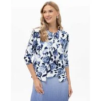Passioni 2-in-1-Strickjacke Twinset mit Rosenmuster und Cut-Outs Cardigan mit passendem Top in blauem Blumenprint