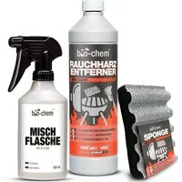 bio-chem Grillreiniger Rauchharzentferner extra stark gegen Eingebranntes 500ML Grillreiniger (Sparpaket, [- 1x Rauchharz-Entferner 1 L, 1x Mischflasche, 1x Grillschwamm Extreme Fettlösekraft für hartnäckigste Ablagerungen)