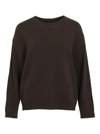 VILA - VILIGA L/S O-NECK KNIT TOP - NOOS Coffee Bean - Gr. - XS