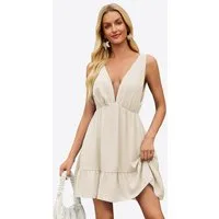 Imily Bela Minikleid Damen Ärmellos Rückenfrei mit tiefem V-Ausschnitt Casual (Packung, 1-tlg., 1per-Pack) mit Schleifenverschluss in Unifarbe