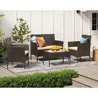SONGMICS Gartenlounge-Set Balkonmöbel aus PE-Polyrattan, (4-tlg., 2 Gartenstuhl, 1 Sofa, 1 Gartentisch, mit Kissen), Balkonmöbel, Terrassenmöbel