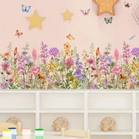 Montegoni Wandsticker Bunte Wandsticker Blumen & Schmetterlinge – Selbstklebend & Abnehmbar (Einzelstück, 1 Wandsticker), Selbstklebend & Abnehmbar, Farbintensive Wandkunst, Matte Oberfläche
