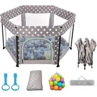 SEHAUSEU Laufgitter Laufstall baby zusammenfaltbar Krabbelgitter mit Spielmatte, mit Ozeanbällen, Tragetasche, Stehender Zugring