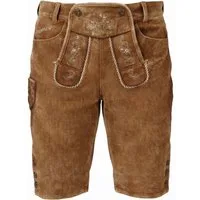 Steigenhöfer Manufaktur Trachtenjeans Herren im Lederhosen Look - Leonard - Stonewashed Stretch Denim Trachtenlatz mit Knopfleiste - Kurze Jeans - Oktoberfest Outfit