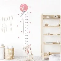 Montegoni Wandtattoo Kinder-Wandaufkleber-Deko 2 Stück Kaninchen-Ballon Höhenmesslineal (2 Stück Wandaufkleber mit rosa Kaninchen-Ballon für Kinderzimmer), Höhenmesslineal-Wandaufkleber wasserfest, abnehmbar