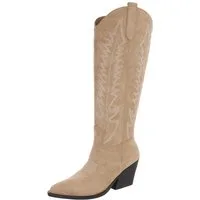 Ital-Design Stylische Damenstiefel mit Stickerei und Blockabsatz Westernstiefel (90756006) Blockabsatz Stiefel in Hellbraun