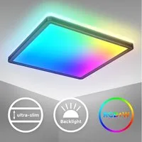 B.K.Licht Deckenleuchte LED Deckenlampe dimmbar Wohnzimmer Fernbedienung Backlight schwarz, Fernbedienung, LED fest integriert, 4000K - neutralweiß, RGB-Farbwechsler, RGBW Panel eckig 29x29cm flach 15W 1850lm 230V Memory Büro - BKL1551
