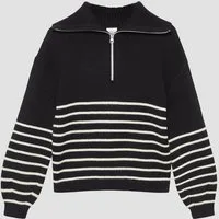 s.Oliver Longpullover Strickpullover Weicher Strickpullover mit hohem Troyer-Kragen