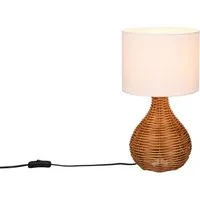 Reality Leuchten LED Tischleuchte, Dimmfunktion, LED wechselbar, in 3 Stufen dimmbar über Schnurschalter, warmweiß, große Boho Rattan-Lampe mit Stoffschirm, Höhe 40cm