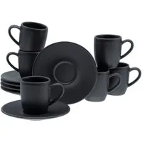 CreaTable Espressotasse Soft Touch Black, 12-tlg., Steinzeug, 12-teilig, inkl. Untertasse