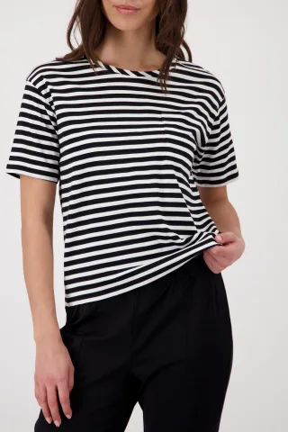 monari - T-Shirt mit Brusttasche schwarz gemustert - Gr. - 36