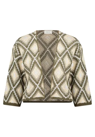 CARTOON - Kurze Strickjacke im Boxy Fit mit Jacquardmuster grün - Gr. - 34