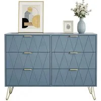 UEV Kommode mit 6 Schubladen, Sideboard für Wohnzimmer Schlafzimmer (Highboard, Sideboard mit Schubladen, Schmal kommode, 100 x 34 x 73 cm Mehrzweckschrank), Küchenschrank Buffet TV Board Schrank mit Füße Aufbewahrungsschrank