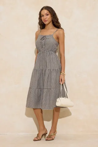 Kariertes, ärmelloses Midi-Kleid für Damen, lässig/alltagstauglich, im Skater-Stil