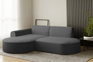 Ecksofa Designersofa BONDY in Stoff Neve Dunkelgrau Ottomane Links