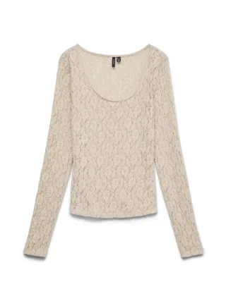 VERO MODA - VMFLORA LS 2-WAY LACE TOP JRS NOOS Pumice Stone - Gr. - XS