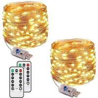 AFKSMILE LED-Lichterkette 2 USB Lichterkette mit Timer, Fernbedienung, 8 Lichtmodi, Dimmfunktion, Ideal für Schlafzimmer, Fenster, Hochzeit DIY, Party und Weihnachten