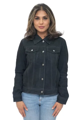 Damen-Trucker-Jeansjacke aus Ziegenwildleder-Astoria