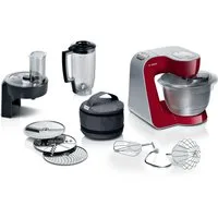 BOSCH Küchenmaschine Serie 4, MUM58R20, 7 Stufen, Edelstahlschüssel 3,9 L, 1000 W, 8,1 l Schüssel, 3D Rührwerk, Mixer, Durchlaufschnitzler, 3 Scheiben, Edelstahl-Rührer