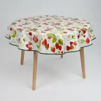 laro Tischdecke 140cm runde Wachstuchtischdecke mit Saum-Eingefasst Erdbeeren Rot Weiß