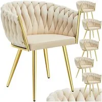 tectake Esszimmerstuhl Samtstuhl gepolstert, mit Samtbezug, Knotendesign, 60,5 x 55 x 75 cm (Polsterstuhl Astano in sandfarben/gold, 6 St), Stahlbeine, höhenverstellbare Kunststofffüße, Belastbarkeit 120 kg