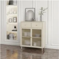 en.casa Sideboard, »Lindau« mit 2 Glastüren Stahl 97 x 80 x 40 cm Cremeweiß