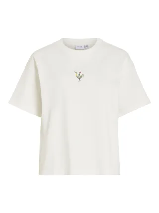 VILA - VIMONIE FLORAL EMB S/S O-NECK/R/1 Snow White - Gr. - M