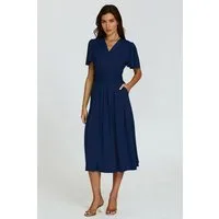FS Collection Midikleid Damen Midikleid Sommerkleid Freizeitkleid Businesskleid Wickeloptik (Größen: XS (EU:36 / UK:8) · S (EU:38 / UK:10) · M (EU:40 / UK:12) · L (EU:42 / UK:14) · XL (EU:44 / UK:16), 3 Farben : Marineblau, Dunkelgrün und Hellgrün) W