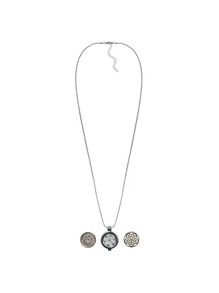 Steuer Modeschmuck Kette Metall zweifarbig matt glanz Glasstein weiß