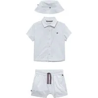 Tommy Hilfiger Neugeborenen-Geschenkset (Set, 3-tlg., 3) zauberhaftes Set mit Hut, Hemd und Shorts, aus Baumwollmischung