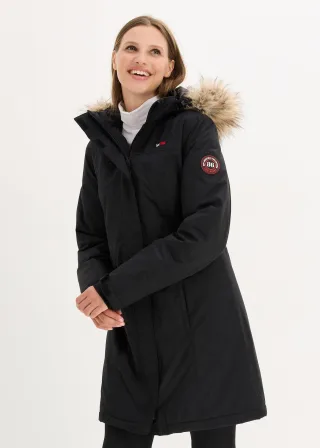 bonprix wasserdichter warmer Funktions-Outdoor-Mantel mit Fellimitat, schwarz, Gr.48, Funktionale Regenjacke mit abnehmbarer Kapuze und Fellimitat