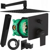 Hansgrohe und Bofler Duscharmatur Hansgrohe Vernis Shape Unterputz Armatur mit Umsteller + IBOX 1 (Unterputz Duschsystem, Duschanlage, Duschset, inkl. BOFLER Duschset #20, Brauseset, Regendusche 30x30cm, Brausearm) matt schwarz, Wassersparender Dusch