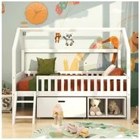 Merax Hausbett, Hausbett Kinderbett Jugendbett 200x90 Mit Schubladen und Ablagefächern