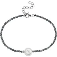 Smart Jewel Armband mit Edelstein-Kugeln + Muschelkern-Perle, Silber 925