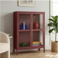 en.casa Sideboard, »Säkylä« Stahl mit 2 Glastüren geriffelt 84x64x35 cm Bordeaux