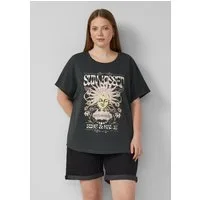 QS Kurzarmshirt T-Shirt Gewaschenes Oversize-Shirt mit Frontprint